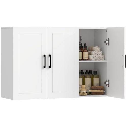 Image of HOMCOM Bathroom Wall Cabinet Wall Mounted Bathroom Cabinet Doors White