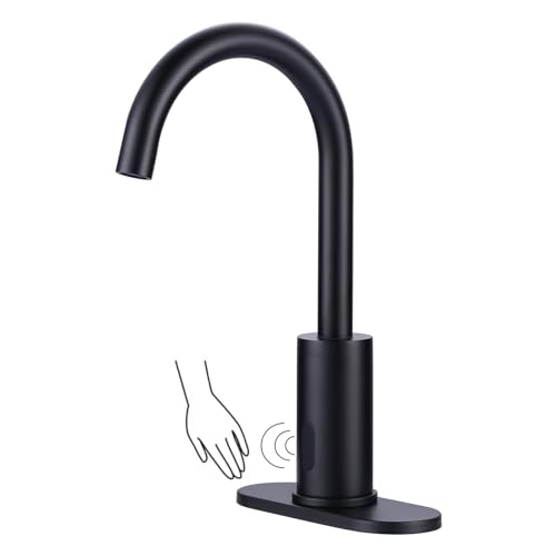 WOWOW Touchless Bathroom Faucet - Tall Automatic Bathroom Sink Faucet with Single Hole, Control Box and Temperature Mixer for Vanity with Deck Plate,