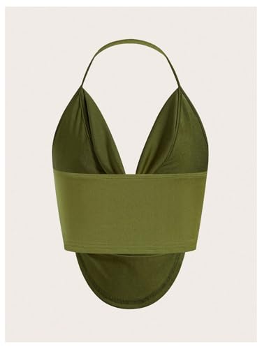Women's Draped Backless Halter Top Asymmetrical Hem Slim Fit Camisole Top Clubwear2