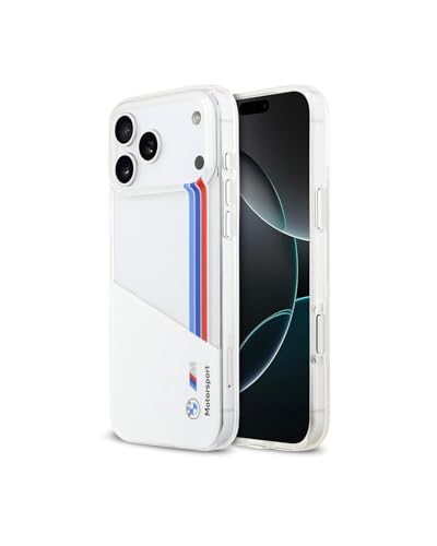 Image of CG MOBILE BMW [Official Licensed] Protective Case Designed for iPhone 17 Pro Max |Motorsport Collection|IML Printed Case with Vertical Stripes - White
