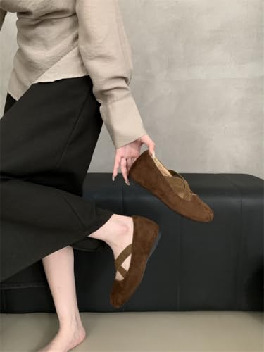 Square Toe Ballet Flats for Women with Hidden Wedge Suede Cross Strap Flats Comfortable Walking Shoes for Daily Office Wear4