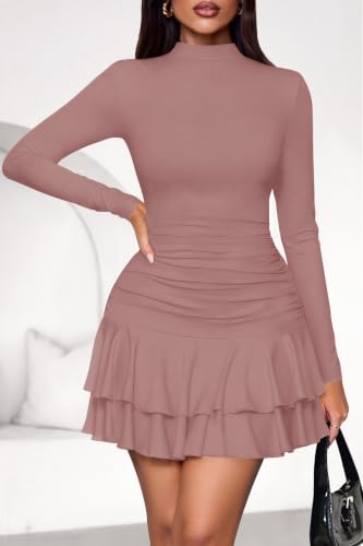 PRETTYGARDEN Women's Y2K Ruffle Layered Bodycon Mini Dress,Dusty Pink,XXL — view 2