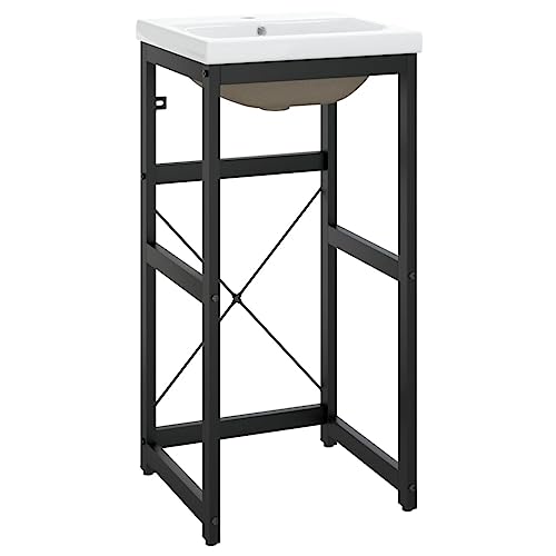 Estructura de lavabo con lavabo cerámico rectangular de pie y mueble de metal 40cm 2