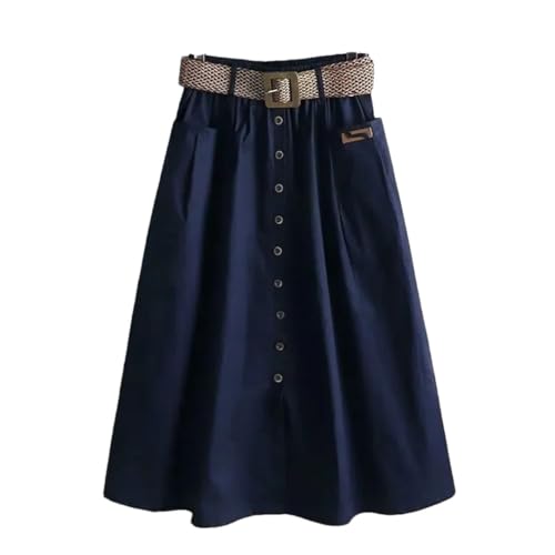 Women High Waist Elastic A- Line Mini Spring Summer Loose with Big Pockets Side Slit Skirt