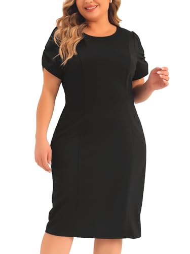 Agnes Orinda Plus Size Dress for Women Short Sleeve Above The Knee Sheath Dress Office Wear to Work Dresses2