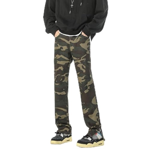 Jeans Pants Trousers Denim Spring and Autumn Retro Camouflage Zipper Classic Workwear Military Style Casual