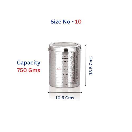 Image of Ebun Stainless Steel Containers for Kitchen Storage Set | Steel Storage Containers for Kitchen | Steel Containers with Lid | Hand Hammered Texture Airtight Steel Containers 750 Gms | Pack Of 6