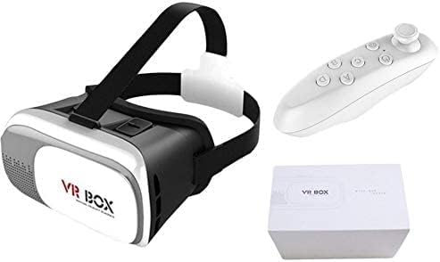 IBS Virtual Reality Box 3D Video Glasses Helmet for 4.7 to 6in Smartphones with Remote Controller for All Smartphones/Android (iOS) (White White VR with Remote)