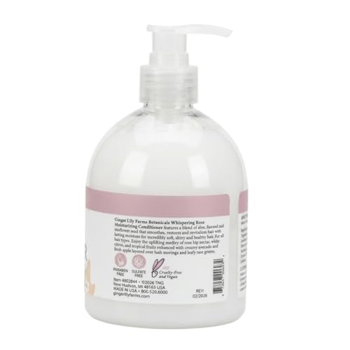 Image of Ginger Lily Farms Botanicals Moisturizing Conditioner for Dry Hair, 100% Vegan & Cruelty-Free, Whispering Rose Scent, 16.9 Fl Oz