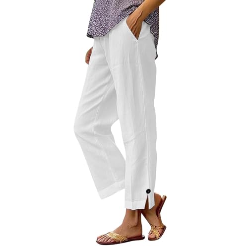 Linen Capri Pants for Women, High Waist Straight Leg Lightweight Fit, Summer Linen Clothes for Seniors Beach Travel