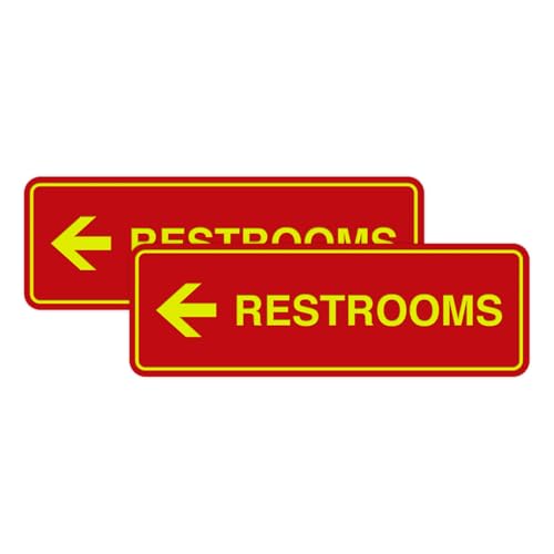 Signs ByLITA Standard Restroom (Left Arrow) Sign (Red/Yellow) - Medium 2 Pack