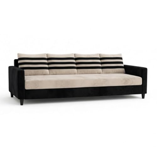 Image of Cavina Plush Comfort Sofa | 4 Seater | Luxury Velvet Suede Fabric | Modern Living Room Sofa | Black - Cream