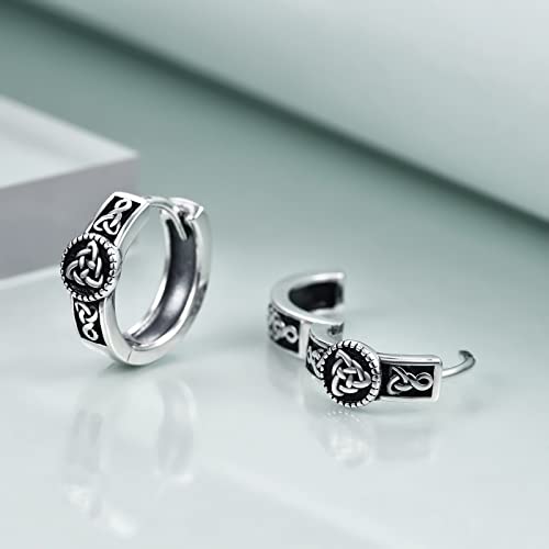 Poplyke Black Celtic Knot Hoop Earrings Ring Sterling Silver Viking Small Vintage Gothic Punk Rock Celtic Jewelry #TOP5