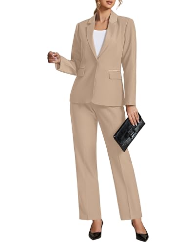 LookbookStore Womens Suits Pants and Blazer Set Dressy Casual Beige 2 Piece Pant Suit for Women Beige Size Medium Size 8 10
