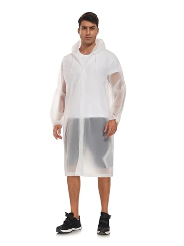 SaphiRose Extra Long Rain Ponchos for Adults - EVA Rain Coats Waterproof Unisex Rain Jacket with Drawstring Hood (1Pack, White, Plus Size)
