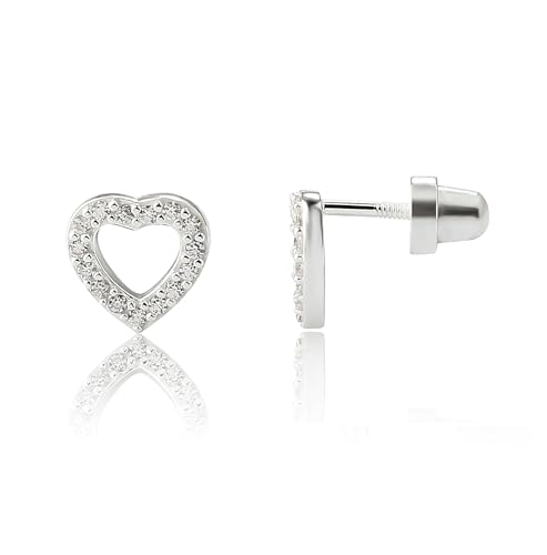 Cherished Moments Children's Sterling Silver Open Heart Stud Earrings with Screw Backs for Babies, Toddlers, or Little Girls - Main Image