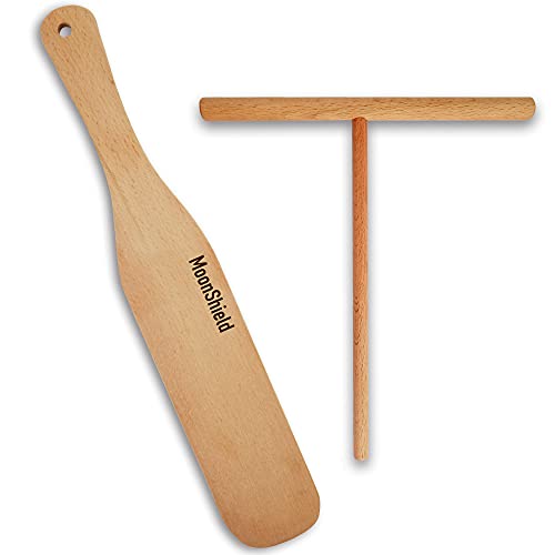Crepe Spreader Stick & Spatula Turner - Set of 2-7" Inch Spreader Kit - 12" Crepe Spatula - Natural Beechwood Without Paint and Varnish - Great Gift idea for Pancake Lovers