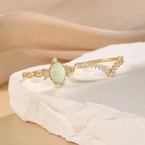 Opal Wedding Ring Sets for Women Center 1 CT Oval Opal Engagement Ring Set with Moissanite 10K 14K 18K Gold Ring Platinum Plated Star Wedding Sets for Her3