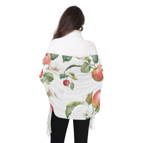 Apples and Apple Blossoms with Leaves Fashion Scarfs for Women Long Blanket Scarf Cashmere Feel Shawls Wraps with Fringe for Winter 5
