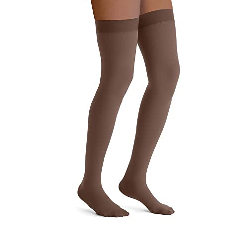 Image of JOBST Opaque Compression Stockings, 15-20 mmHg, Thigh High, Silicone Dot Band, Closed Toe