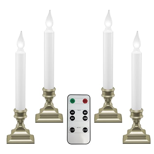612 Vermont LED Battery Operated Window Candles with Timer, Remote Control, Bright Hot Spot, Flicker or Steady On, VT-R1506P-4 (Pack of 4, Pewter)