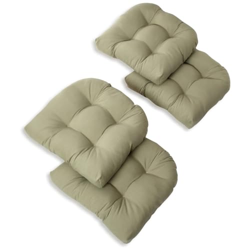 Sage Green Outdoor Patio Chair Cushions Set of 4, Size: 19'' W X 19'' D X 5'' | U-Shaped Reversible & Tufted Rocking & Dinning Chair Cushion | Comfortable, Elegant & Classic Design