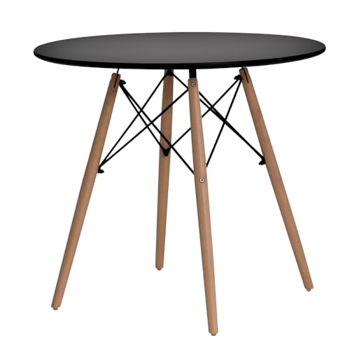 Mesa de Jantar Redonda Charles Eames Eiffel 70cm Preta, 4 Lugares, Design Moderno para Cozinha e Sala de Jantar
