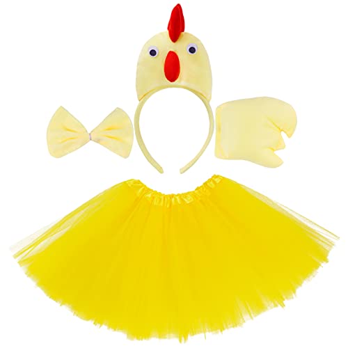 Jmkcoz Chicken 3D Animal Costume 3D Chick Headband Bowtie Tail Tutu Set for Halloween Christmas Cosplay Party