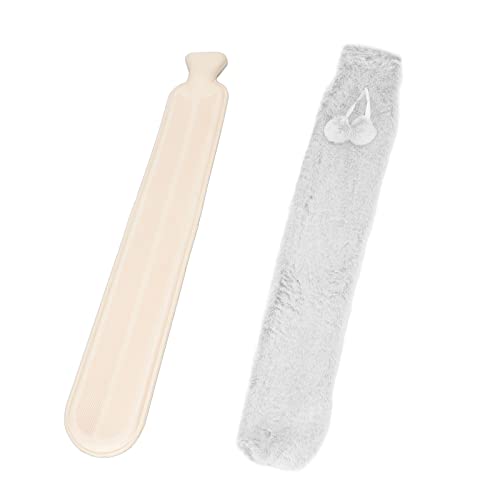 Long Hot Water Bottle, 2000ML Hand Warm Water Bag Explosionproof Rubber Plush Hot Water Bottle for Winter, Pain Relief for Neck and Back (Black and White)