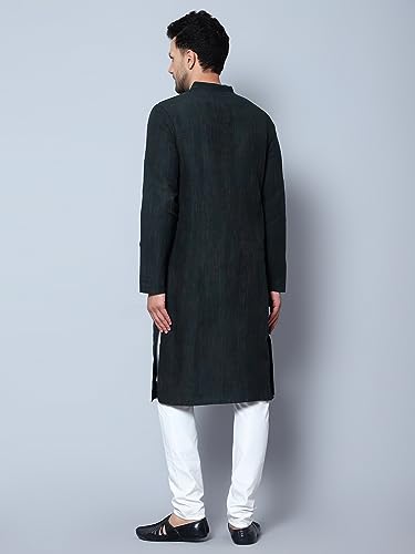Image of LATEST CHIKAN Men's Cotton Regular Textured Long Kurta Full Sleeves - Casual Ethnic Wear