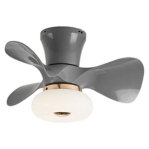 YIYUN Small Ceiling Fan with Light DC Mute Fan Ceiling Light with Remote-Control Dimmable 6-Speeds Timing Modern Ceiling Fan Light for Bedroom, Living Room,Gray Cover