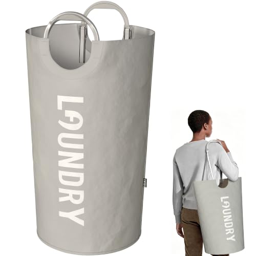 Image of 100L Laundry Basket with Tech Handle, 2in1 Dirty Clothes Hamper Light Grey