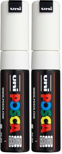 Uni-Ball 182601 - Marqueur POSCA à pointe biseautée large, PC-8K, blanc, 1 pièce (Lot de 2)