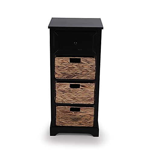 Phi Villa Storage Cabinet With Baskets, Farmhouse Accent Cabinet Narrow Cabinet With Shelves For Bathroom Entryway Rattan Cabinet With Drawer End Table/Beside Table Black #TOP4