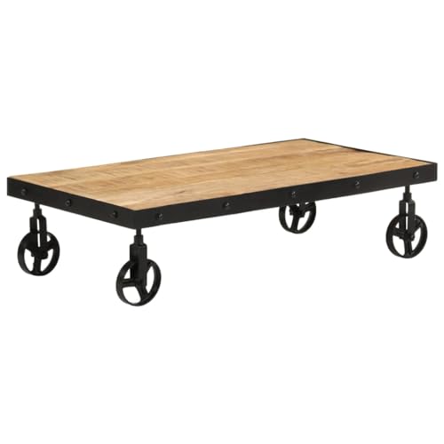 vidaXL Table Basse avec roulettes Bois de manguier Massif 100x55x26 cm