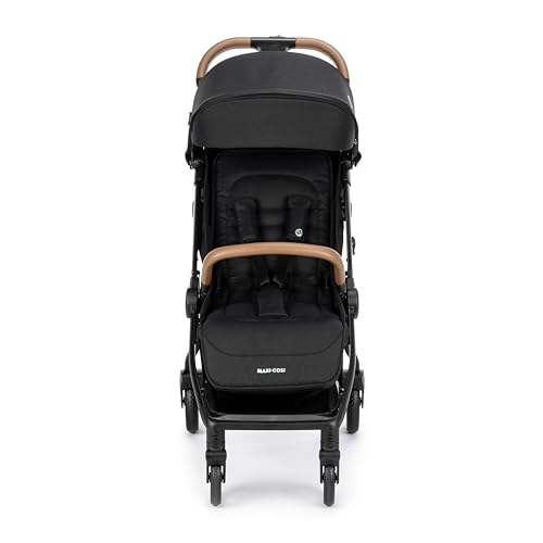 Image of Maxi-Cosi Eva Lightweight Baby Stroller,0-4Years, Automatic One-Hand Fold, Flat Recline,Carry Strap,Puncture-Proof Wheels,5-Point Harness,Mosquito Net,Bumper Bar, Compact &Travel-Friendly Pram, Black