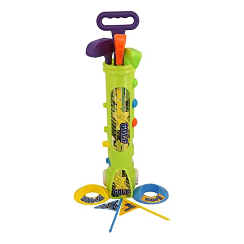 Kids Golf Club Set (Colors Vary) Rolling Bag/Cart 2 Practice Holes with Flags 2 Golf Tee 5 Balls Putter Driver Wedge Early Educational Exercise Toy