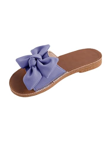 Image of Verdusa Women's Bow Flat Sandals Leather Open Toe Flats Summer Vacation Shoes Beach Sandals Outdoor Slippers