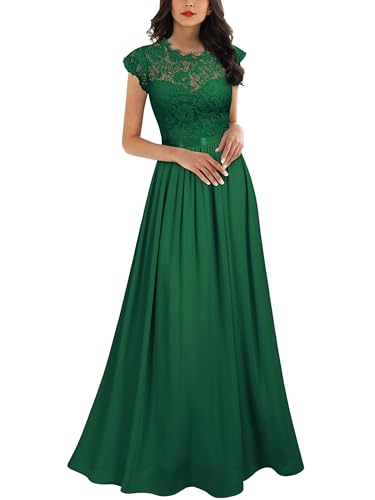 Miusol Women's Formal Floral Lace Evening Party Maxi Dress Dark Green