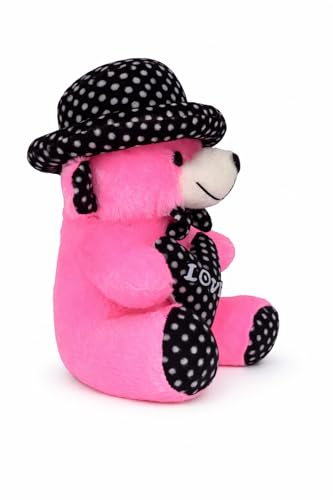 Image of Pink Teddy Bear with Heart & Polka Dot Hat - 20 cm Soft Plush Toy for Kids, Girls & Babies | Cute Stuffed Love Teddy Gift for Birthday, Valentine & Special Occasions