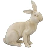 H.Bauer jun. große Deko Hasen Figur Kunststein 26.7 cm - sitzender cremefarbiger Osterdeko Hase - XL Polyresin Osterhasen Frühjahresdeko zum hinstellen