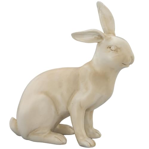 H.Bauer jun. große Deko Hasen Figur Kunststein 26.7 cm - sitzender cremefarbiger Osterdeko Hase - XL Polyresin Osterhasen Frühjahresdeko zum hinstellen