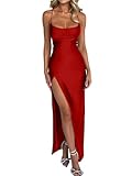 Memoriesea Women's Sexy Spaghetti Strap Bodycon Cowl Neck Party Cocktail Maxi Dress Red