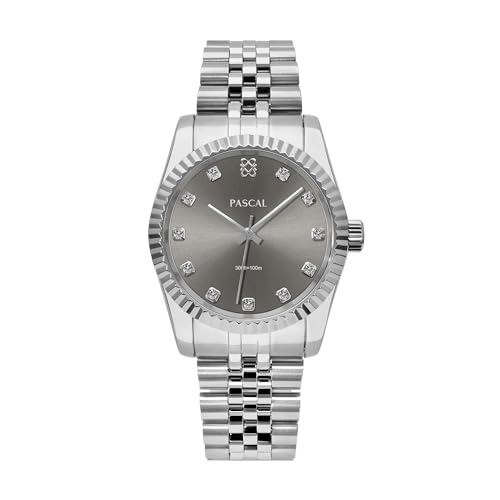 PASCAL Timeless Classic Diamond Watch, Swiss Quartz, Lab-Grown Diamonds, Scratch-Resistant Sapphire Crystal, Adjustable Strap Fits Wrist Sizes 6.5