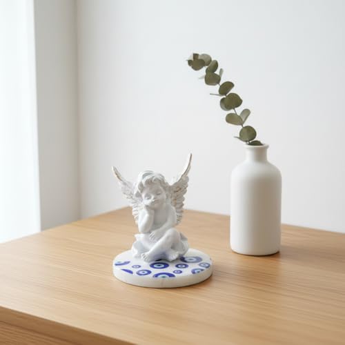 Image of HOMEARTE INDIA Baby Angel Showpiece with Evil Eye Marble Base - Decorative Guardian Angel Figurine for Home Decor, Living Room & Nursery | Spiritual Protection Gift Item