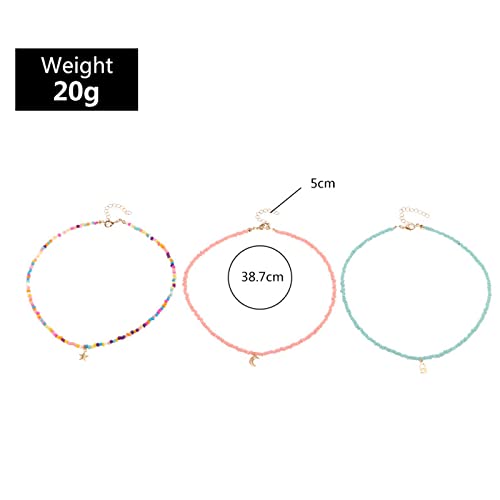 Handmade Multilayered Rainbow Colorful Beads Link Chain Moon Star Butterfly Pendant Choker Necklace Friendship Creative Beach Costume Jewelry for Women2
