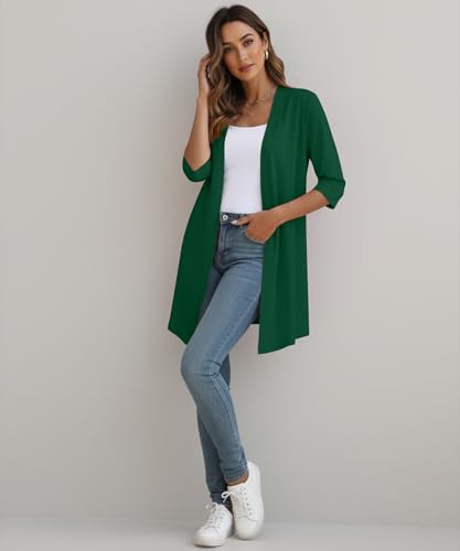 Image of YSYOKOW Womens Open Front Long Cardigan 3 /4 Sleeve Lightweight Knit Cardigan Casual Layering Spring Summer