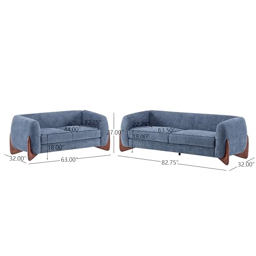 Image of Christopher Knight Home Almad 2 Pieces Sofa Couch Set, Cozy 3-Seater Sofa and Loveseat for Living Room, Upholstered Couch Chair, Soft Seating Lounge Sofa with Wood Frame, Boucle Fabric, Navy Blue