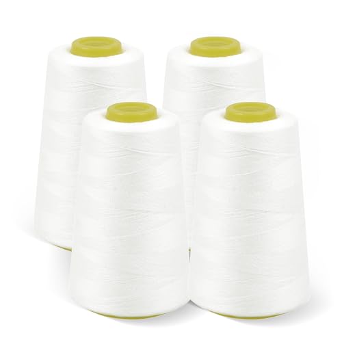 4 Rollen Konen Overlockgarn Overlockgarn Set Overlock Garn Polyester Nähmaschine Länge je 2700m für Overlock-Nähmaschinen (Weiß)