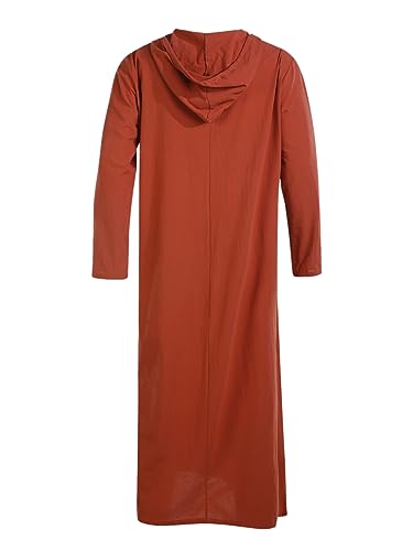 Jacansi Men's Cotton Linen Robe Casual Kaftan Thobe Long Gown Hoodie Drawstring Retro Long Sleeve4